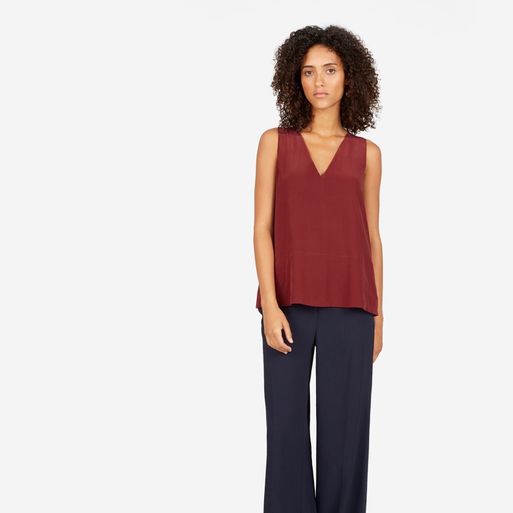 Everlane - The Double-Lined Silk V-Neck Tank - Wine - SIZE 6